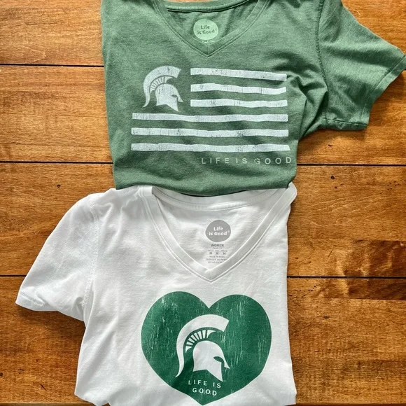 Lot of 2 MSU V-Neck LIFE IS GOOD Tees, Medium - Picture 1 of 12